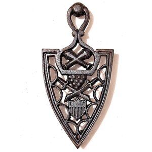 Vintage Cast Iron Coat of Arms Trivet – 8" x 4" – Footed Hot Plate
